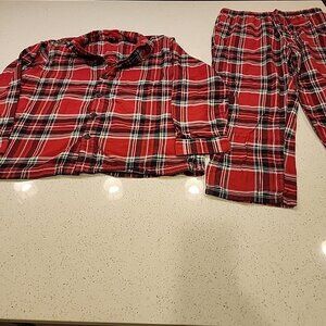 Lands End Flannel Plaid Pj Set Mens Large Pants Shirt Sleepwear Cotton